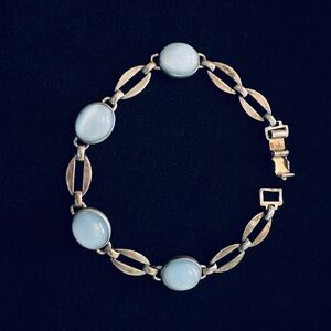 Vintage Art Deco W.E. Richard’s Company Sterling Silver Moon Stone Link Bracelet
